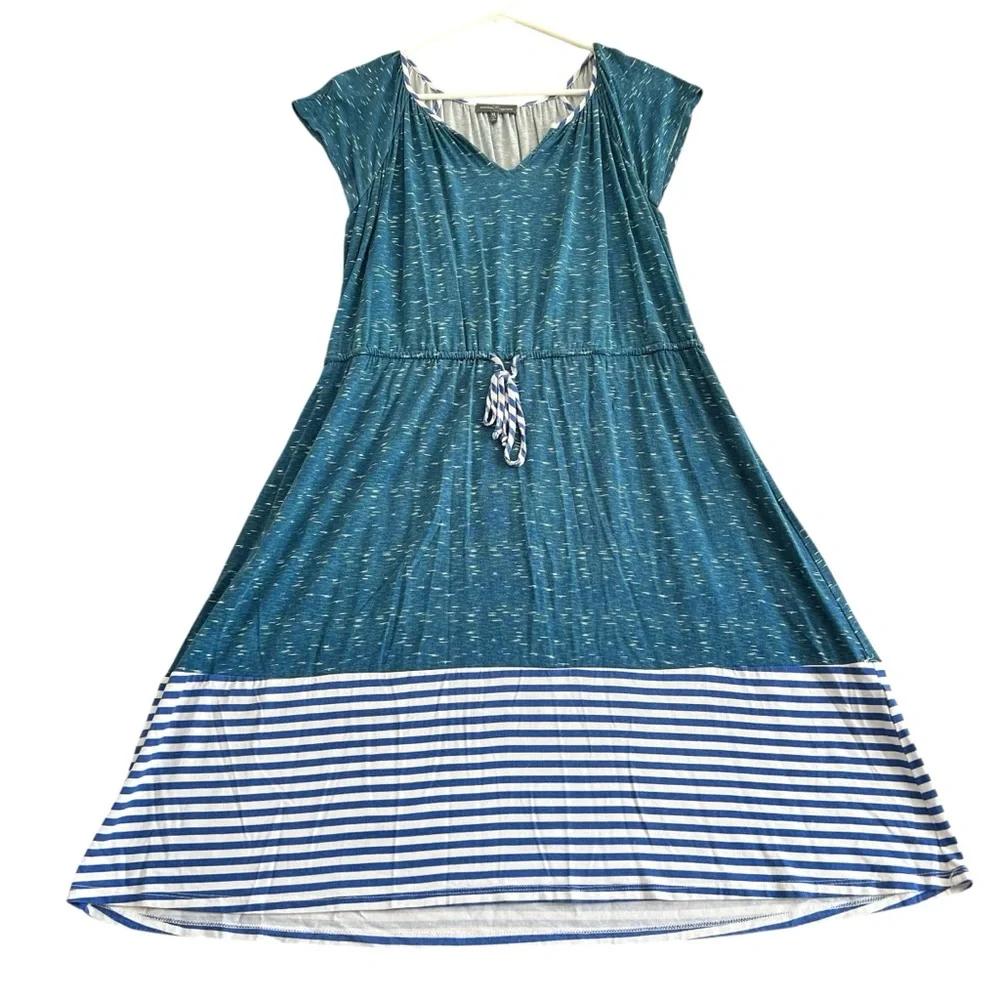 Market & Spruce Dress Womens XL Drawstring Waist Striped Short Sleeve Blue White